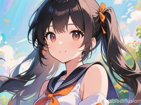 Smiling Anime Girl with Twin Tails in Sailor Outfit
