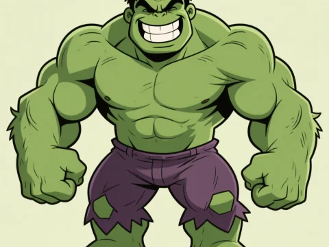 Smiling Cartoon Hulk with Laid-Back Pose