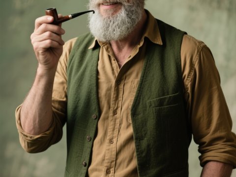 Smiling Elderly Man with Pipe and Fedora Hat