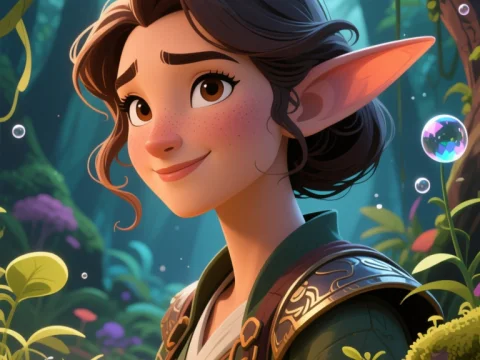 Smiling Elf in Enchanted Forest