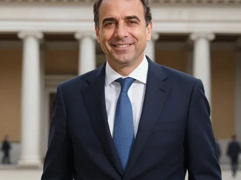 Smiling Italian Politician in Formal Suit at Palazzo