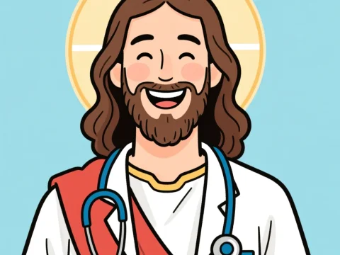 Smiling Jesus as a Friendly Doctor Illustration