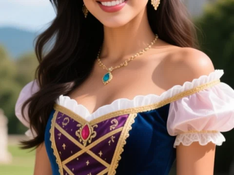 Smiling Latin Princess in Elegant Royal Dress