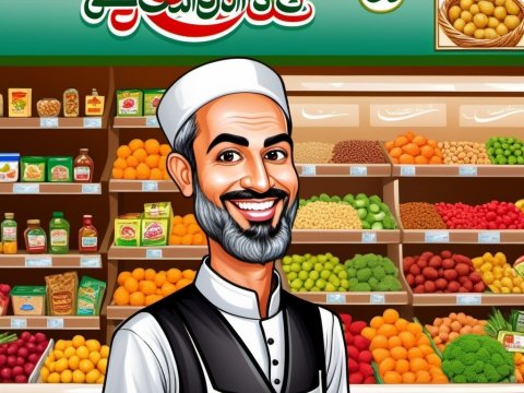 Smiling Shopkeeper in Traditional Attire at Fruit Market