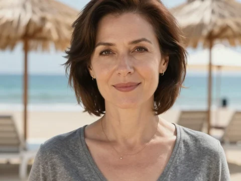 Smiling Woman at the Beach on a Sunny Day