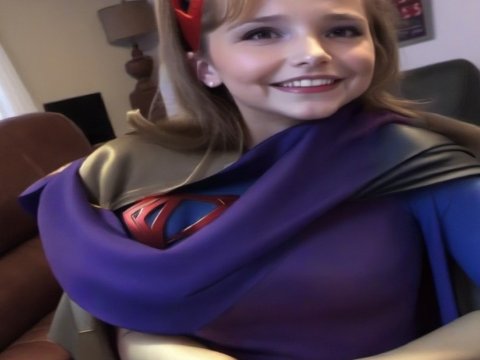 Smiling Woman in Superhero Costume with Red Headband