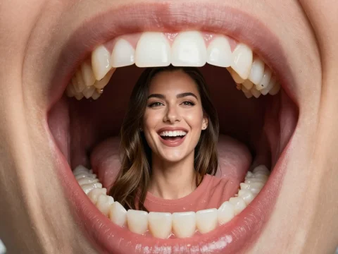 Smiling Woman Inside Giant Open Mouth