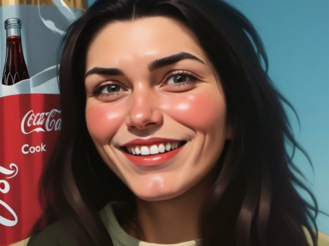 Smiling Woman with Coca-Cola Can in Realistic Style