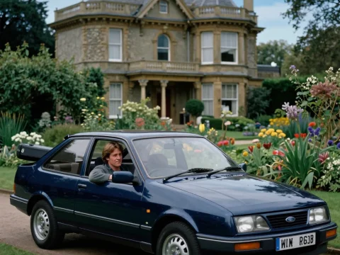 Smug Driver in Classic Blue Ford Escort RS Turbo