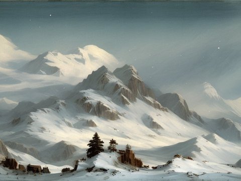 Snow-Covered Mountain Range Under Soft Light