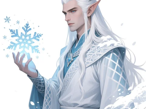 Snow Elf Mage Summoning a Snowflake