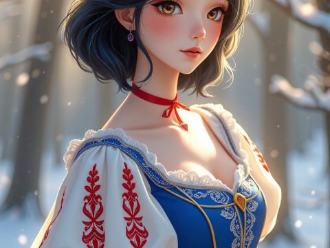 Snow White in Winter Forest Portrait