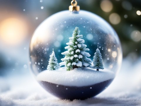 Snowy Christmas Trees Inside a Glass Ornament