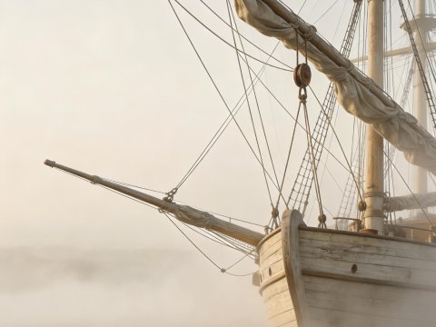 Soft Atmospheric View of a Classic Wooden Sailing Ship