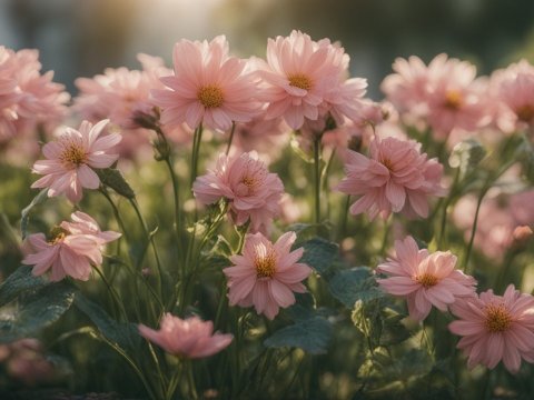 Soft Pink Flowers in Warm Sunlight