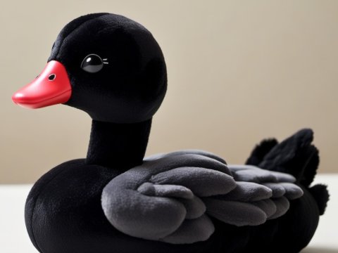 Soft Plush Black Swan Toy with Red Beak