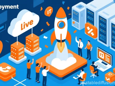 Software Deployment Rocket Launch Illustration