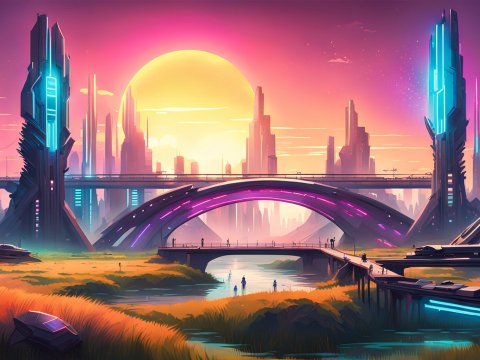 Solarpunk Futuristic Cityscape at Sunset