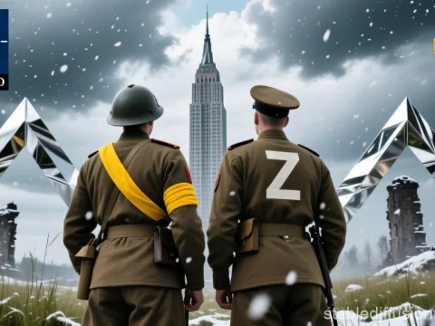 Soldiers in Snowy Battlefield with Contrasting Emblems