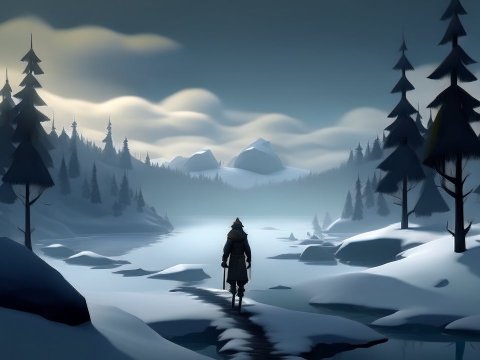 Solitary Figure in a Snowy Mountain Landscape