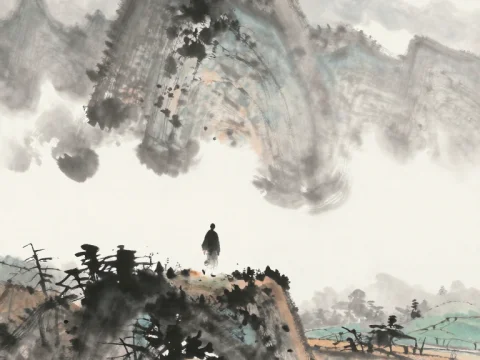 Solitary Figure in Mingzhong Ink Landscape