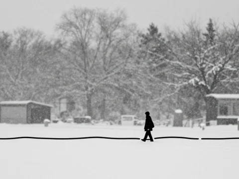 Solitary Figure Walking in a Snowstorm