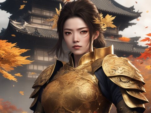 Solitary Heroine in Ornate Golden Armor