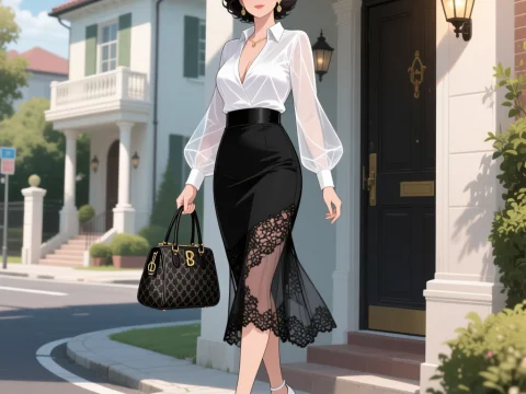 Sophisticated Lady in Elegant Outfit Walking Outdoors