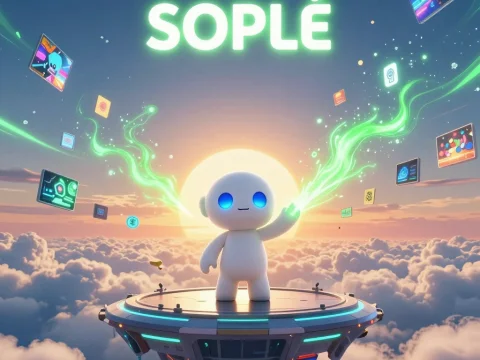 Soplé Character on Floating Platform with Magical Energy
