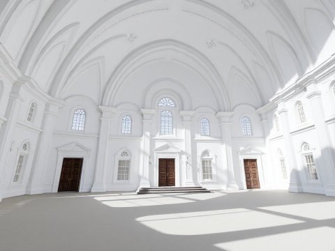 Spacious Bright White Hall with Classical Architecture