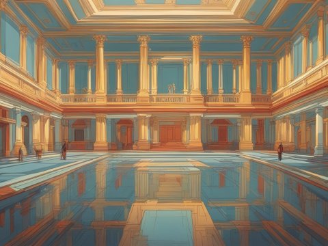 Spacious Government Palace Interior with Reflective Floor