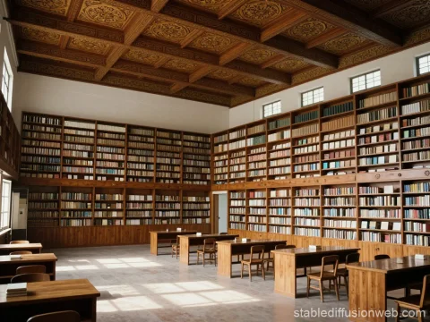 Spacious Traditional Library with Ornate Wooden Ceiling