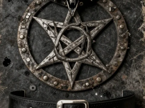 Spiked Leather Collar and Pentagram with Baphomet