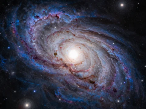 Spiral Galaxy with Bright Core and Nebula Clouds