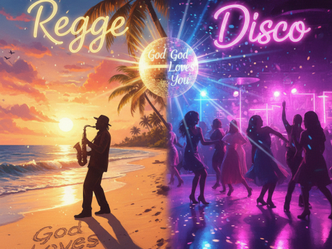 Split Album Cover: Reggae Sunset and Disco Night