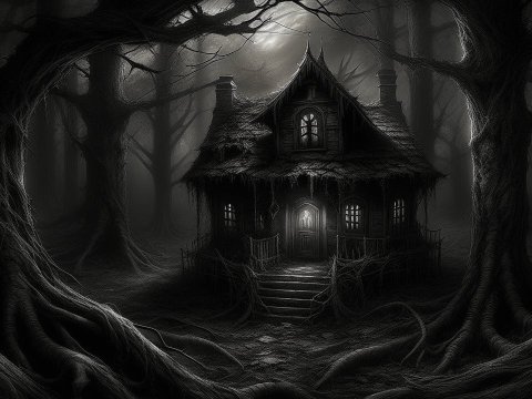 Spooky Haunted House in Dark Forest
