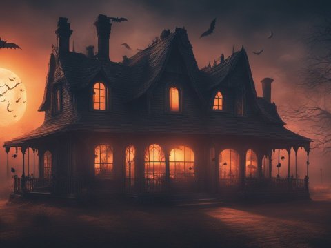Spooky Haunted House on Halloween Night