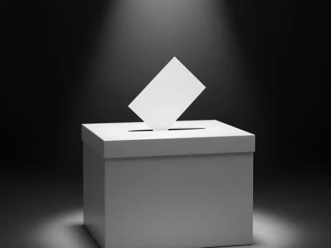 Spotlit Ballot Box with Voting Paper