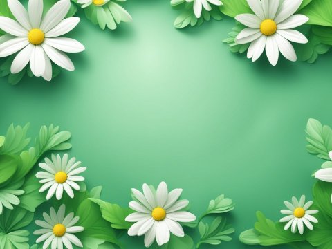 Spring Daisy Flowers with Green Leaves Background