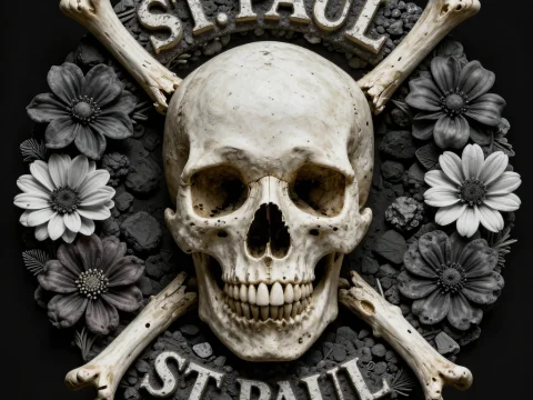 St. Paul Skull Emblem with Flowers and Bones