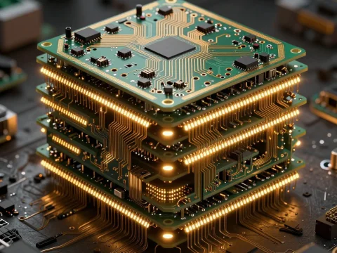 Stacked Circuit Boards with Glowing Connections