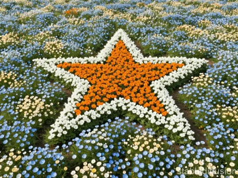 Star-Shaped Flower Arrangement in a Colorful Field