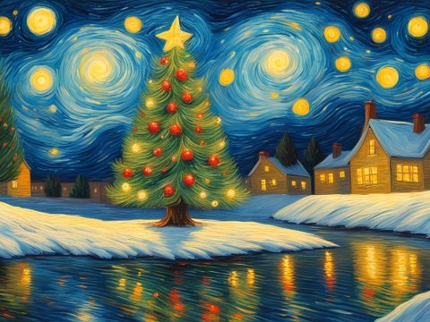 Starry Night Christmas Landscape