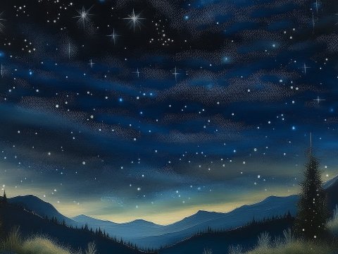 Starry Night Sky Over Mountain Landscape