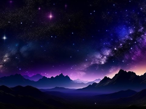 Starry Night Sky Over Mountain Range