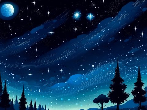 Starry Night Sky Over Silhouetted Forest