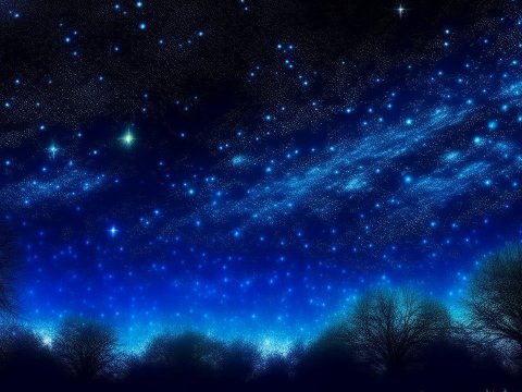 Starry Night Sky Over Silhouetted Trees