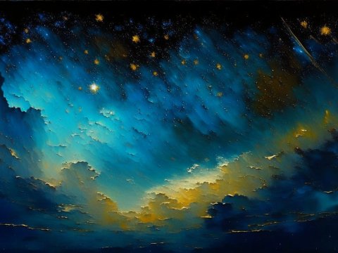 Starry Night Sky with Glowing Clouds