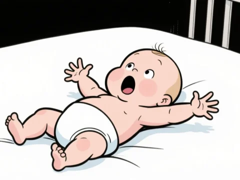 Startled Baby Lying in Crib