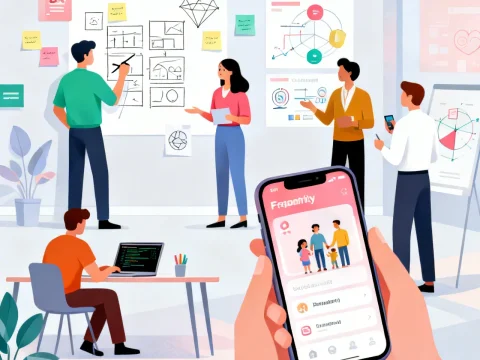 Startup Team Collaborating on Project with Mobile App Focus